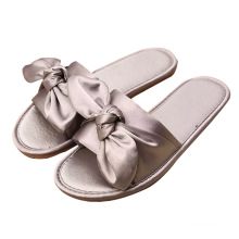 2019 Women Hot Sale Wholesale Cheap Silk Slipper High Quality Customized Pure Color Silk Indoor Slippers Bowknot Hotel Slippers